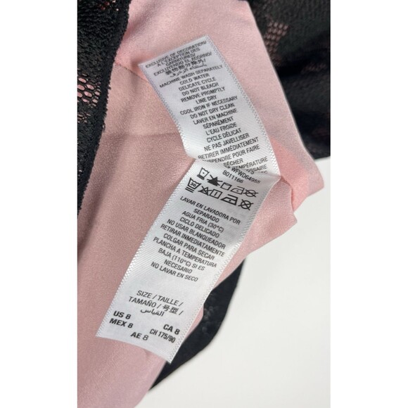 Juicy Couture Size 8 Black Floral Lace Dress Short Sleeve Back Zipper Pink Lined - Picture 6 of 7